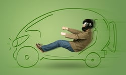 Man drives an eco friendy electric hand drawn car concept